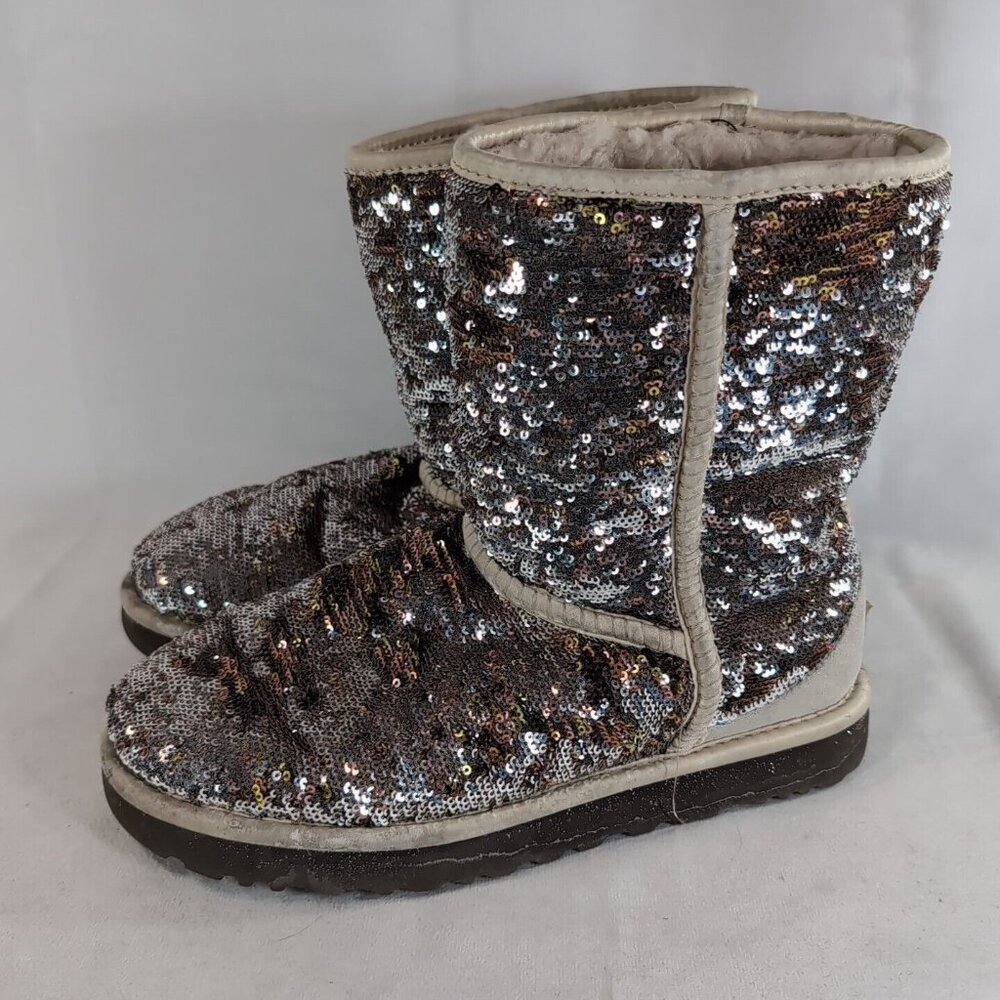 UGG Gold Sequin Classic Short Boots 1018571 US 7 38 Champagne Sparkle Sheepskin